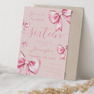 Coquette Blush Pink Bow Sweet 16 Party Rose Einladung