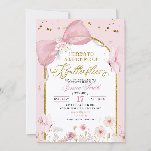Coquette Blush Pink Butterfly Bridal Shower Einladung (Vorderseite)
