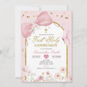 Coquette Blush Pink Butterfly First Holy Communion Einladung (Vorderseite)