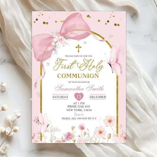 Coquette Blush Pink Butterfly First Holy Communion Einladung