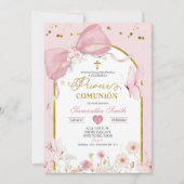 Coquette Blush Pink Butterfly Primera Communion Einladung (Vorderseite)