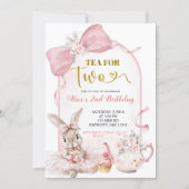 Coquette Blush Pink Floral Bow Bunny Tea Party In Einladung (Vorderseite)