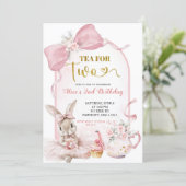 Coquette Blush Pink Floral Bow Bunny Tea Party In Einladung (Stehend Vorderseite)