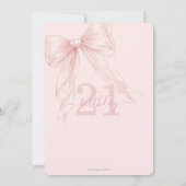 Coquette Blush Pink Ribbon Bow 21st Birthday Einladung (Rückseite)