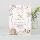 coquette blush pink Spring bird birthday  Einladung (Stehend Vorderseite)