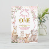 Coquette Blush Pink Spring woodland animals Einladung (Stehend Vorderseite)