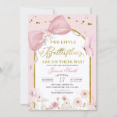 Coquette Blush Pink Twins Butterfly Baby Shower Einladung (Vorderseite)
