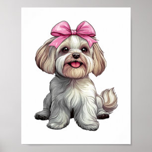 Coquette-Bogen-Mastiff-Hund-Mama-Mädchen-Rosa Poster