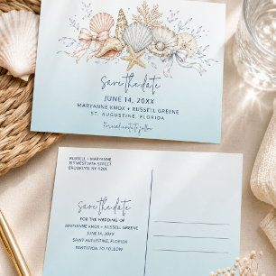 Coquette-Bogen & Muschel-Strand-Hochzeit - Heirate Ankündigungspostkarte