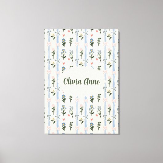 Coquette Botanical Pink Bow Custom Name Nursery Leinwanddruck (Vorderseite)