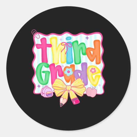 Coquette Bow 3. Klasse zurück zur dritten Klasse Runder Aufkleber (Vorderseite)