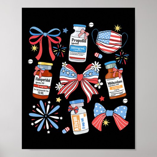 Coquette Bow 4. Juli Nurse Girly Pharmacy Icu Poster (Vorne)