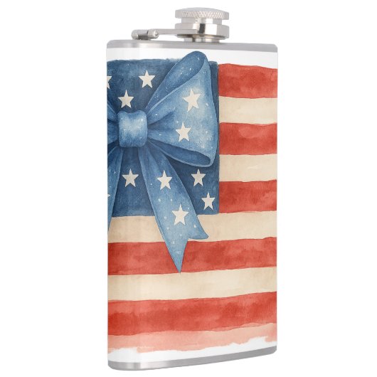 Coquette Bow American Flag Wasserfarbe 4. Juli Flachmann (Rechts)