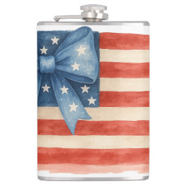 Coquette Bow American Flag Wasserfarbe 4. Juli Flachmann