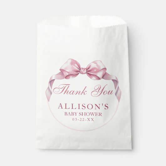 Coquette Bow Baby Dusche Beutel - Pink Danke Geschenktütchen (Vorderseite)