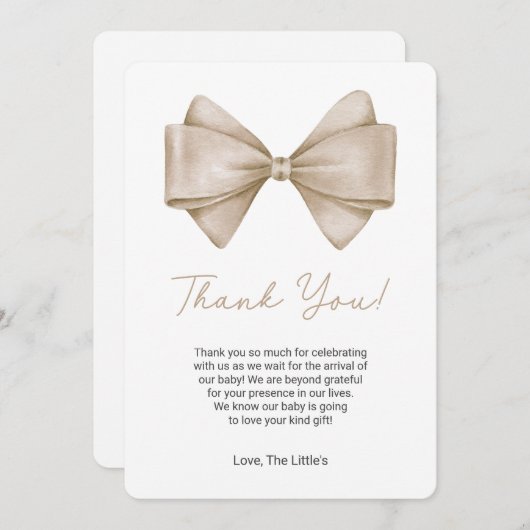 Coquette Bow Baby Dusche Danke Karte (Vorne/Hinten)