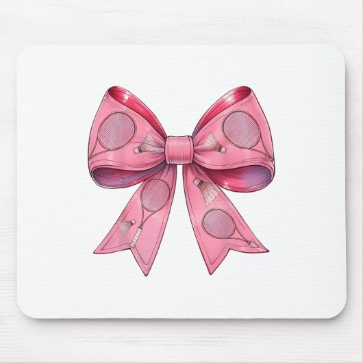 Coquette Bow Badminton Shuttle Racket Pink Ribbon Mousepad (Vorne)