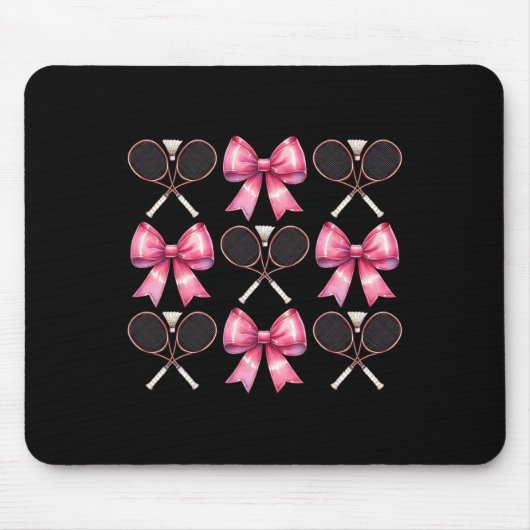 Coquette Bow Badminton Shuttle Racket Pink Ribbon Mousepad (Vorne)