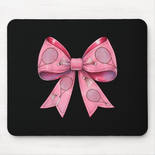 Coquette Bow Badminton Shuttle Racket Pink Ribbon Mousepad (Vorne)