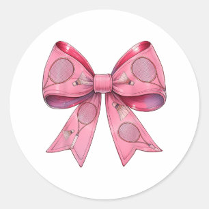 Coquette Bow Badminton Shuttle Racket Pink Ribbon Runder Aufkleber
