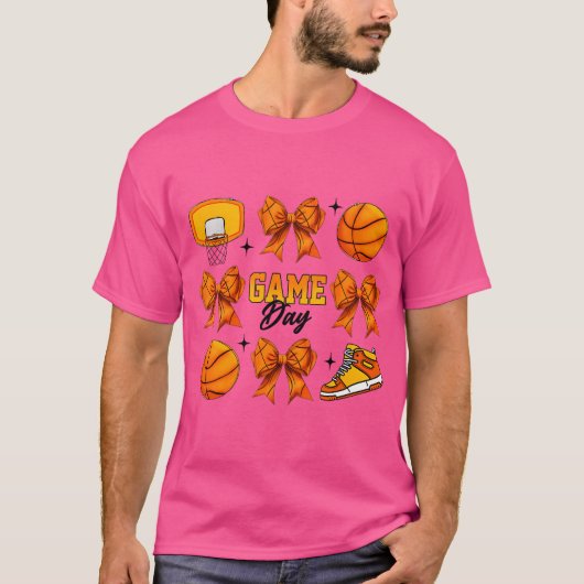 Coquette Bow Basketball Spieltag T-Shirt (Vorderseite)