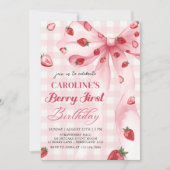 Coquette Bow Berry First Strawberry 1. Geburtstag Einladung (Vorderseite)