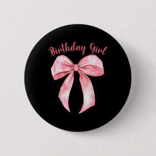 Coquette Bow Birthday Girls Aesthetic Girly Birthd Button