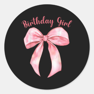 Coquette Bow Birthday Girls Aesthetic Girly Birthd Runder Aufkleber