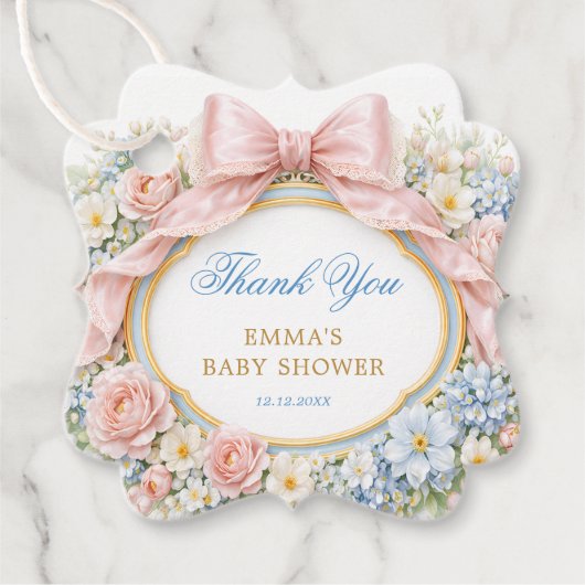 Coquette Bow Bloom Baby Shower Thank You Geschenkanhänger (Vorderseite)