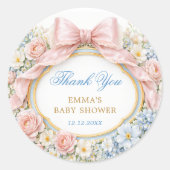 Coquette Bow Bloom Baby Shower Thank You Runder Aufkleber (Vorderseite)