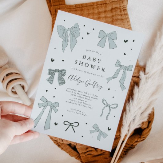 Coquette Bow Blue Baby Dusche Einladung