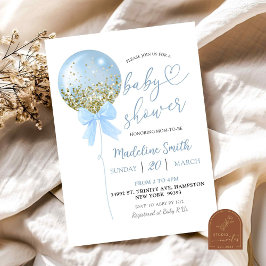 Coquette Bow Blue Balloon Baby Dusche Einladung