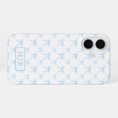 Coquette Bow Blue Monogram Initial iPhone 16 Fall Hülle (Rückseite (Horizontal))