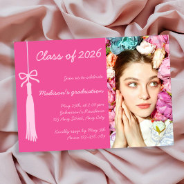 Coquette Bow Blush Hot Pink Photo 2026 Graduation Einladung