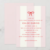  Coquette Bow Blush Pink Striped Baby Shower  Einladung (Vorne/Hinten)