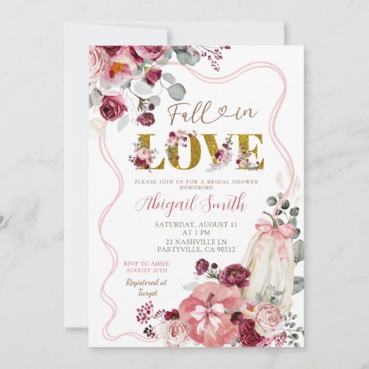 Coquette Bow Blush und Burgund Brautparty Einladung (Vorderseite)