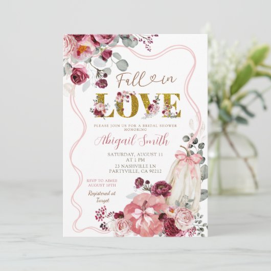 Coquette Bow Blush und Burgund Brautparty Einladung (Stehend Vorderseite)