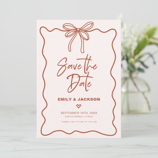 Coquette Bow Border Wedding Save the Date Einladung (Stehend Vorderseite)
