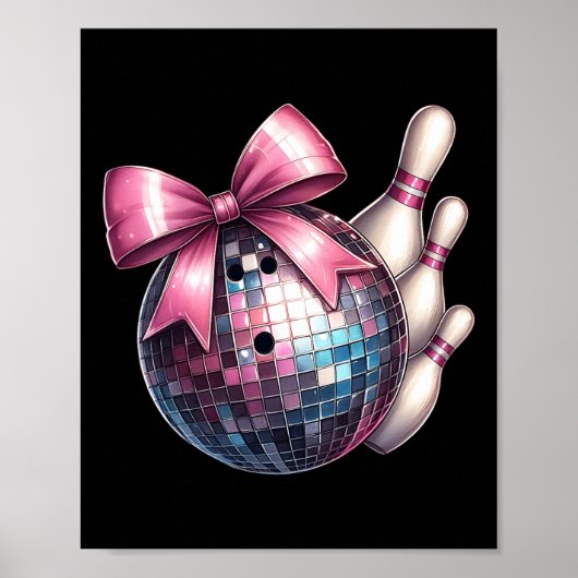 Coquette Bow Bowling Ll Buttone Checkered Disco Bo Poster (Vorne)