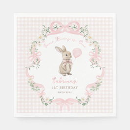 Coquette Bow Bunny Pink Gingham 1st Birthday Serviette