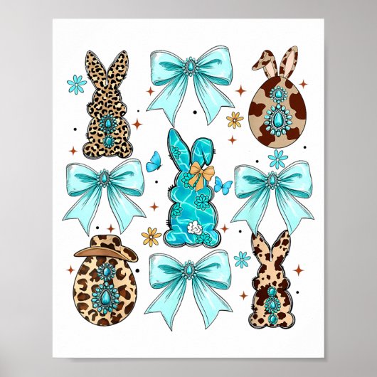 Coquette Bow Bunny Rabbit Eggs Happy Easter Cowboy Poster (Vorne)