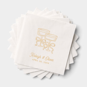 Coquette Bow Champagne Wedding Cocktail Napkins Servietten Mit Folie