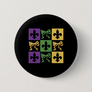 Coquette Bow Checkered Lilie Mardi Gras Car Button