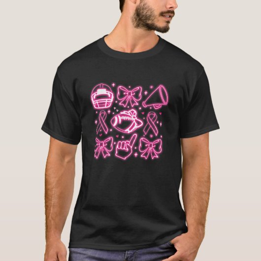 Coquette Bow Cheer Football Pink Out Brustkrebs T-Shirt (Vorderseite)