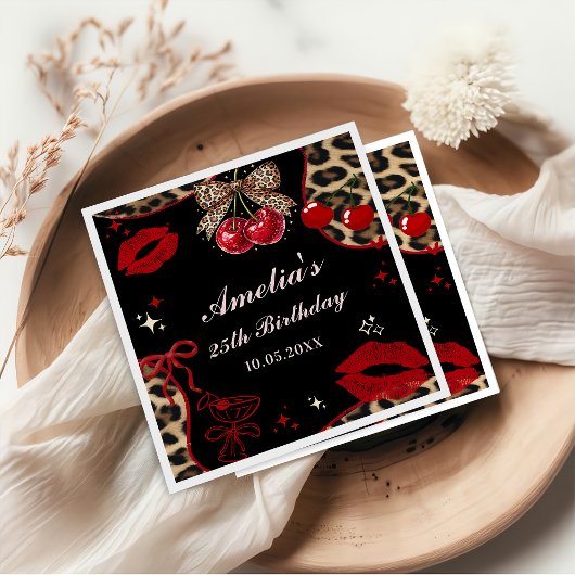 Coquette Bow Cheetah Birthday Party Napkins Serviette