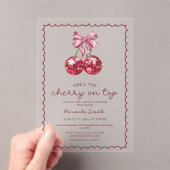 Coquette Bow Cherry auf dem oberen Brautparty Acryleinladungen (Insitu (Handheld))