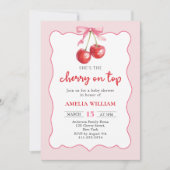 Coquette Bow Cherry auf Top Baby Dusche Einladung (Vorderseite)