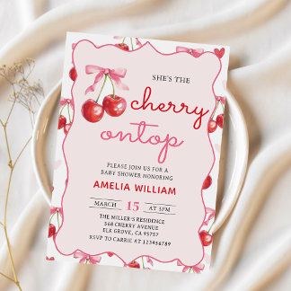 Coquette Bow Cherry auf Top Baby Dusche Einladung