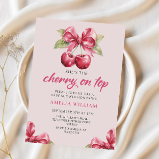 Coquette Bow Cherry auf Top Baby Dusche Einladung