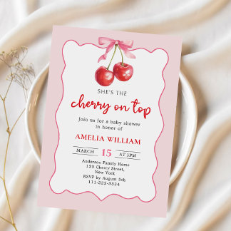 Coquette Bow Cherry auf Top Baby Dusche Einladung